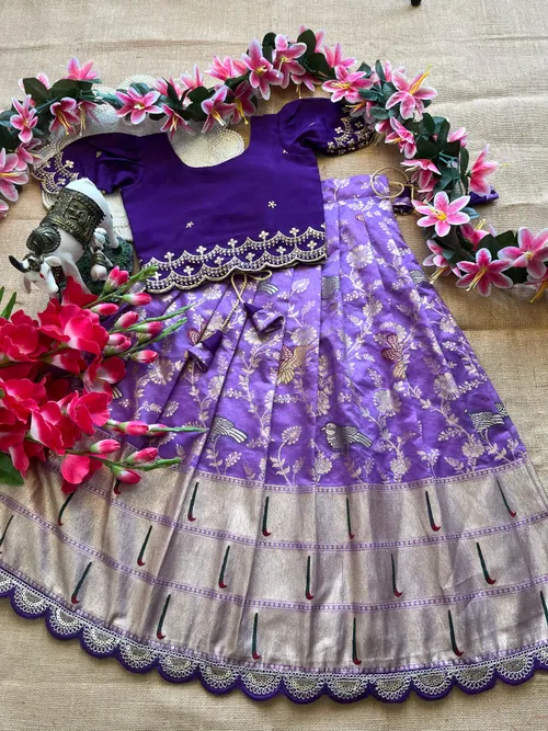 Premium Banarasi Dola Silk with elegant Zari Weaving Kids Lehengas